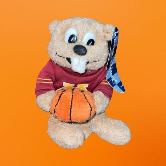 NWT 2004 MN Gophers Bucky Beaver Mascot With Basketball Plush Stuffed Animal - Picture 1 of 2